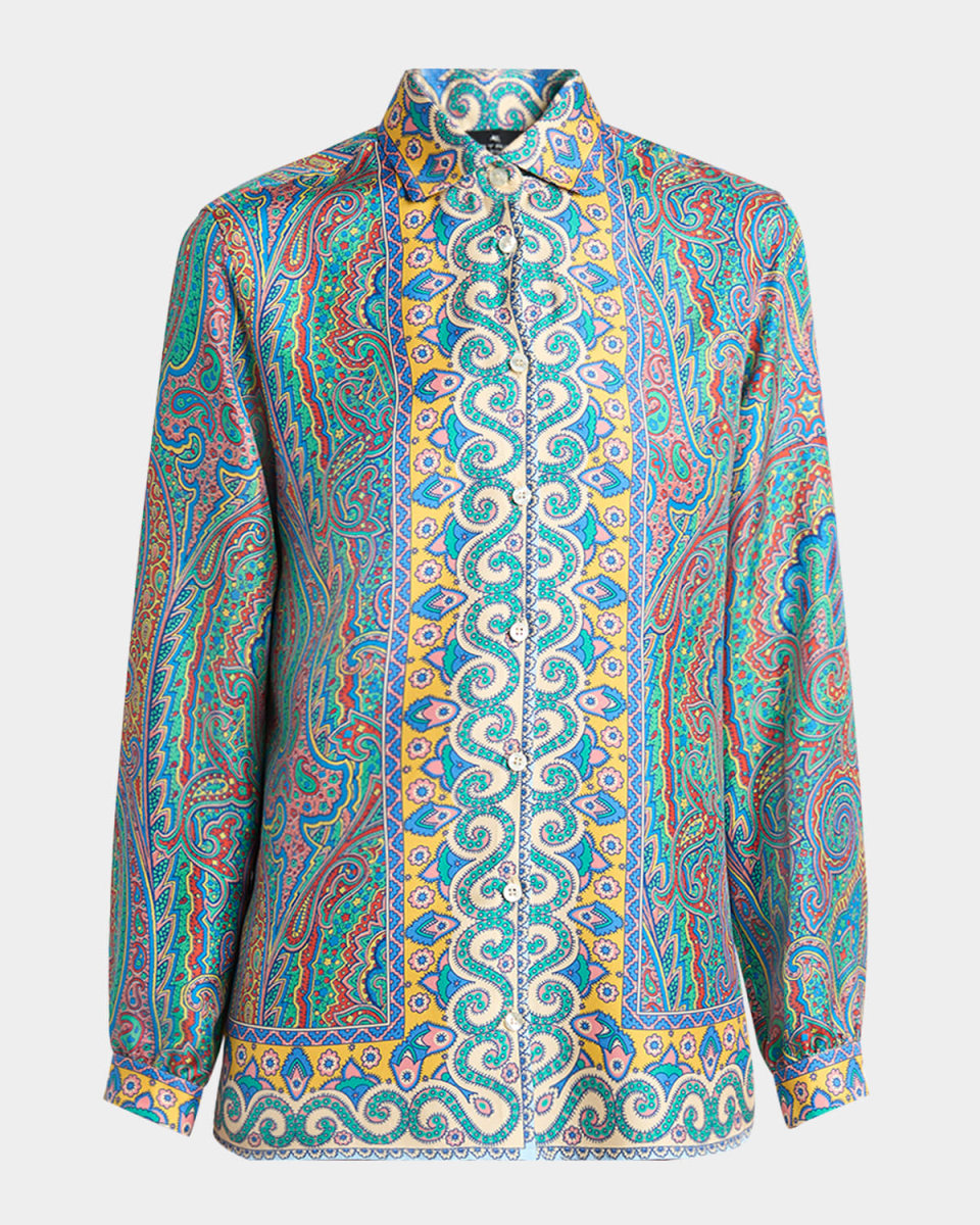 Paisley Button Down Silk Blouse